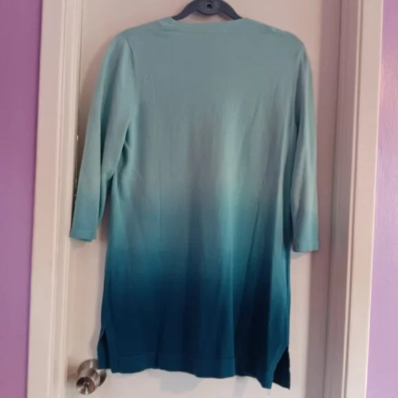 ISAAC MIZRAHI WOMEN'S MEDIUM 3/4 SLEEVE CARDIGAN TEAL OMBRE NWT - Picture 5 of 6